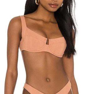 L*SPACE Camellia Bikini Top in Brown Ribbed